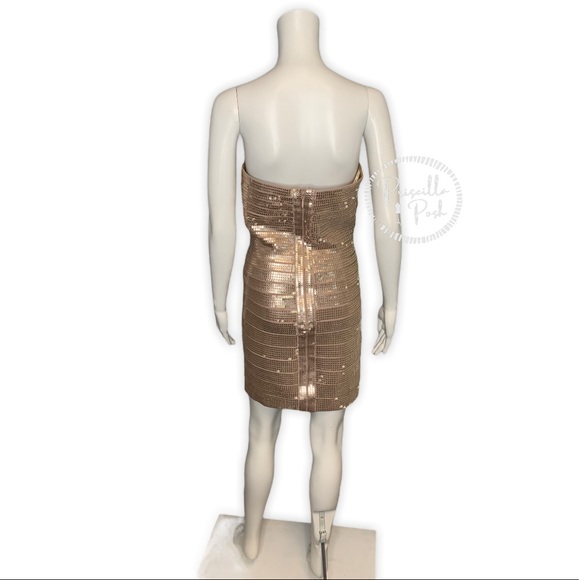 Herve Leger Nazik Sequin Bandage Dress, Bare Combo - Picture 12 of 16